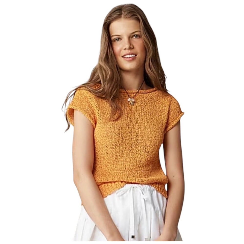 J. Crew Factory Orange Textured Short-Sleeve Sweater